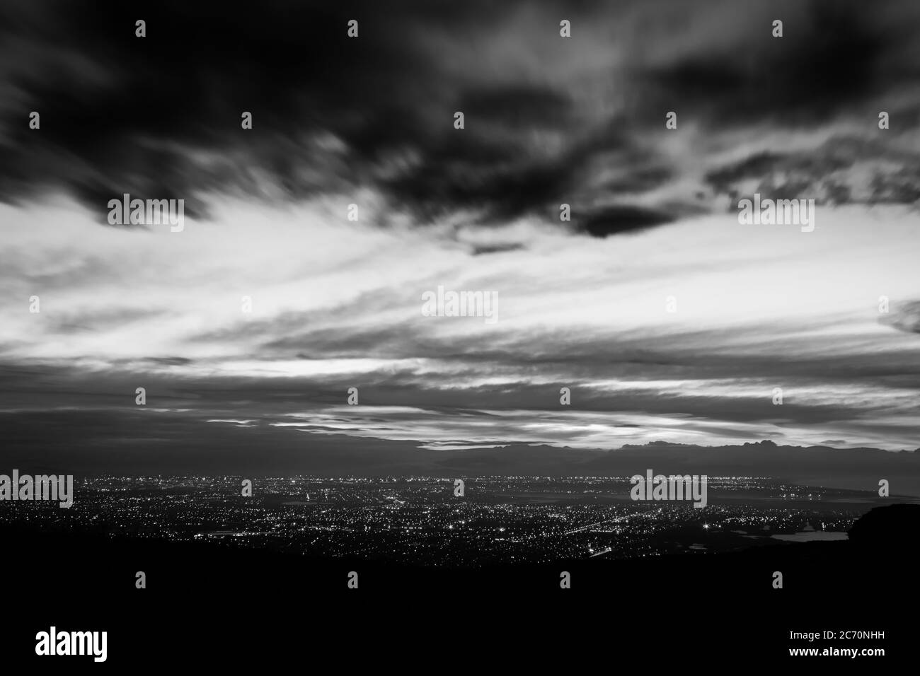 View from Mountain range of Cape Town City at sunrise on a beautiful clear sunset, Cape Town, South Africa Stock Photo