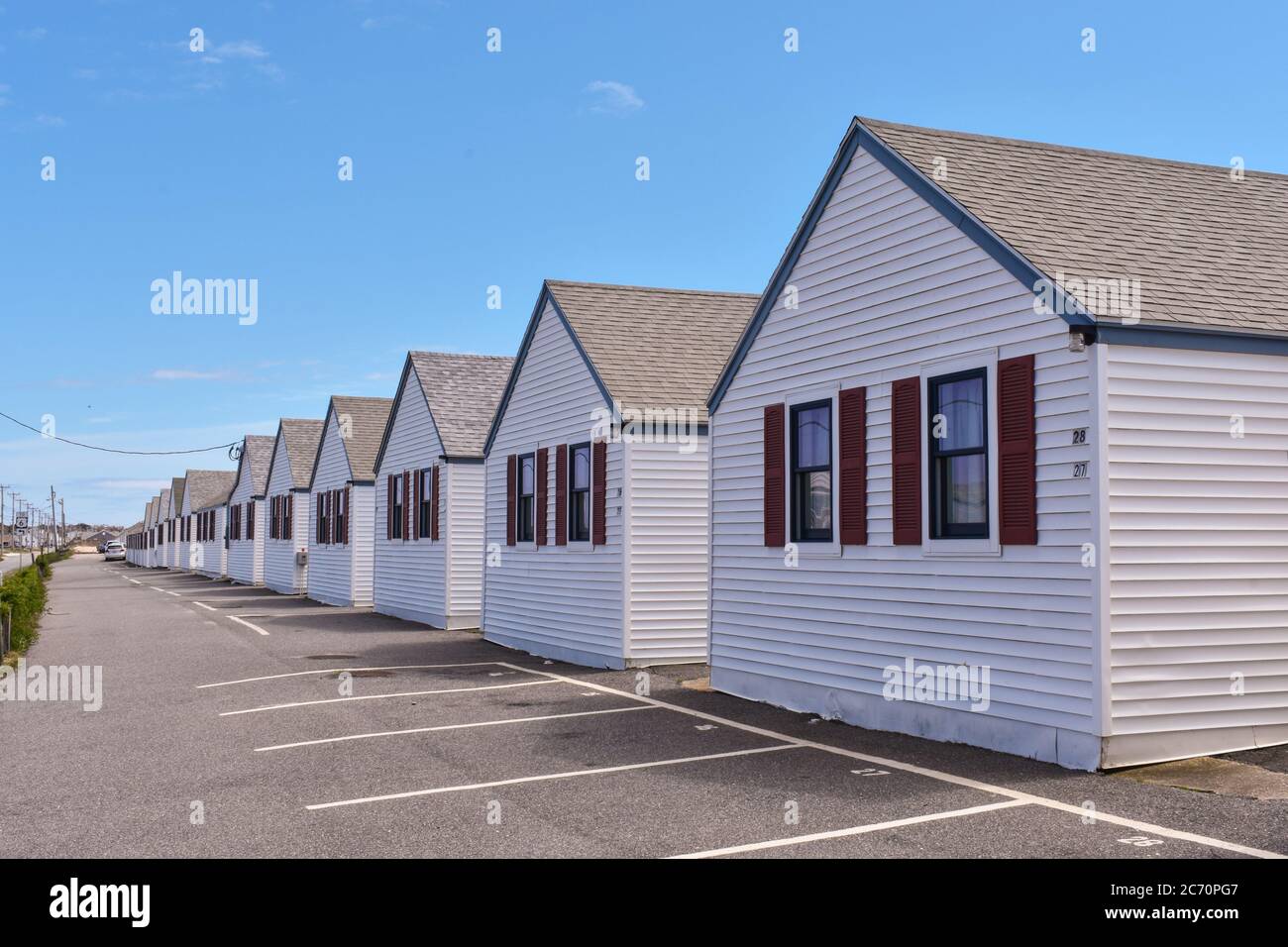 Row of rental cottages in Truro, MA next to Provincetown, MA on Cape Cod in Massachusetts Stock Photo