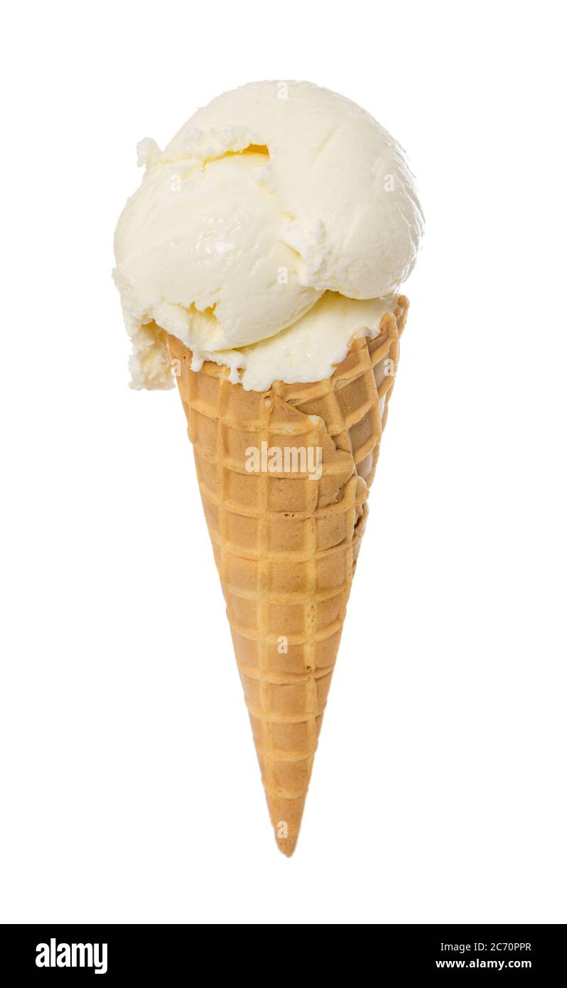 Vanilla ice cream in waffle cone isolated on white background Stock ...