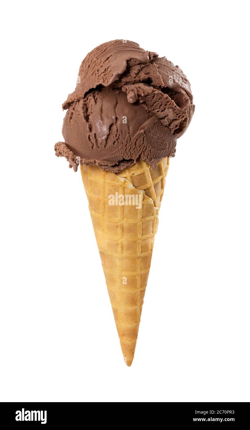 Chocolate ice cream in waffle cone isolated on white background Stock ...
