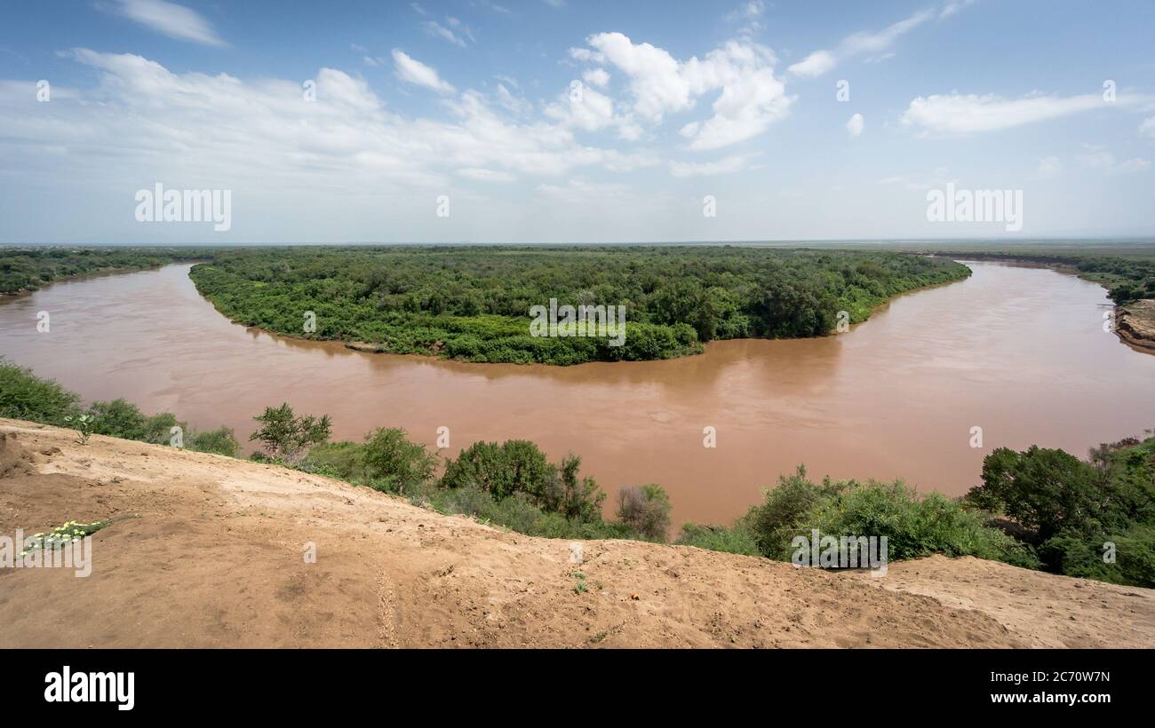 Omo river in Omo Valley, Omorate, Ethiopia Stock Photo