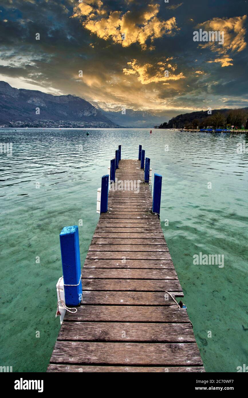 Pontoon on Annecy lake, Haute-Savoie department, Auvergne Rhone Alpes, France Stock Photo