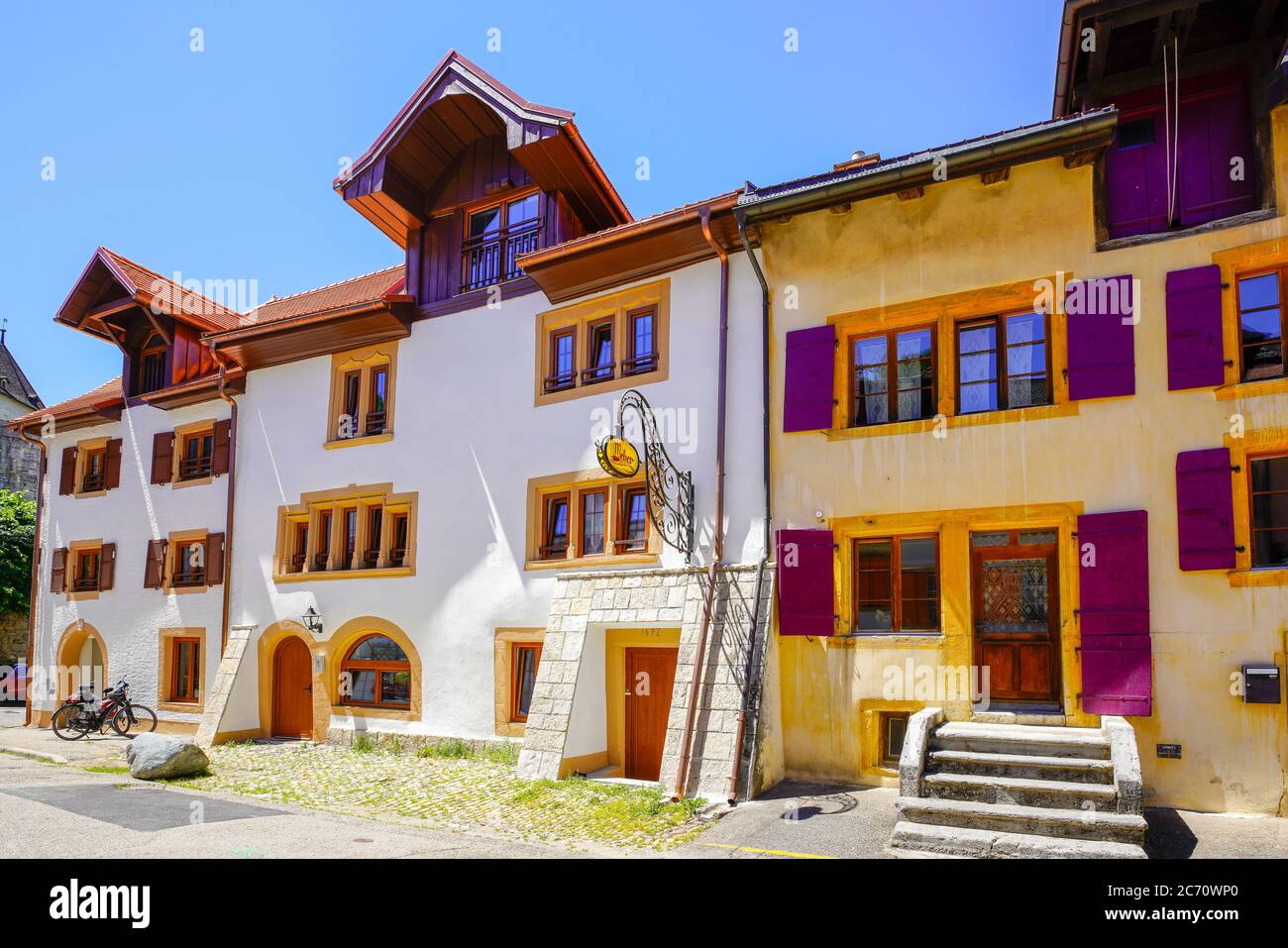 Old buildings in Valangin old town. Canton Neuchatel, Switzerland. Stock Photo