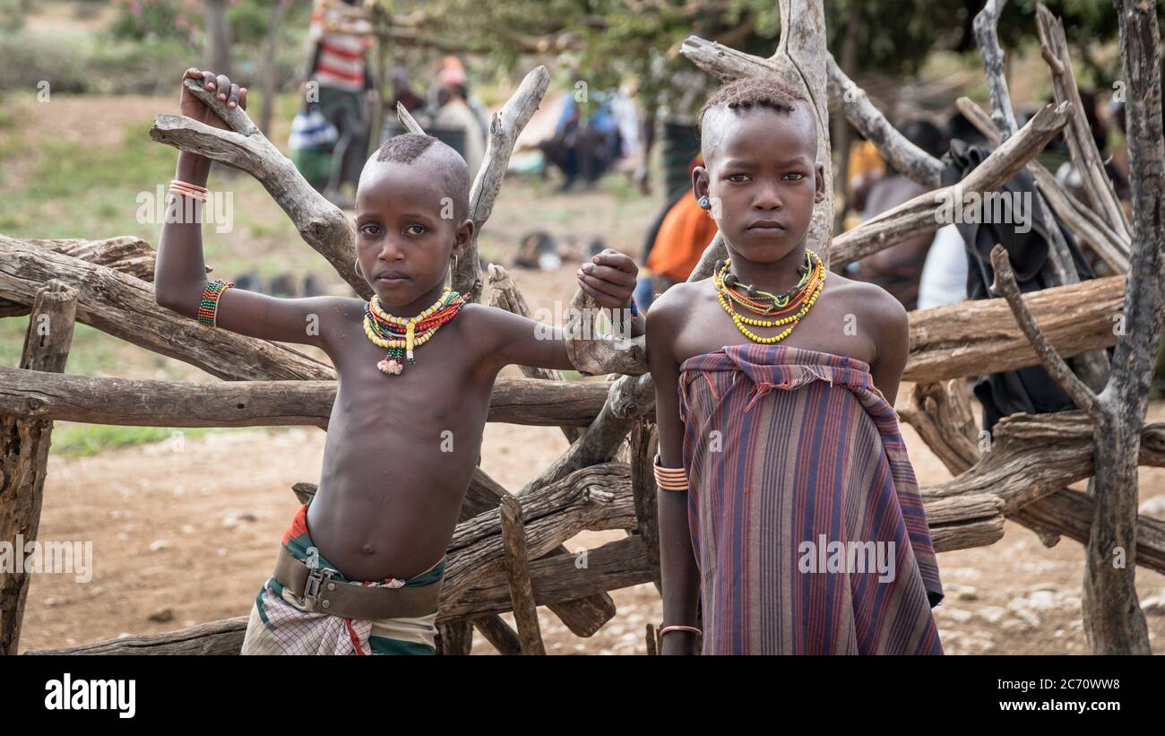 Omo Valley, Ethiopia - September 2017: Unidentified children from the ...