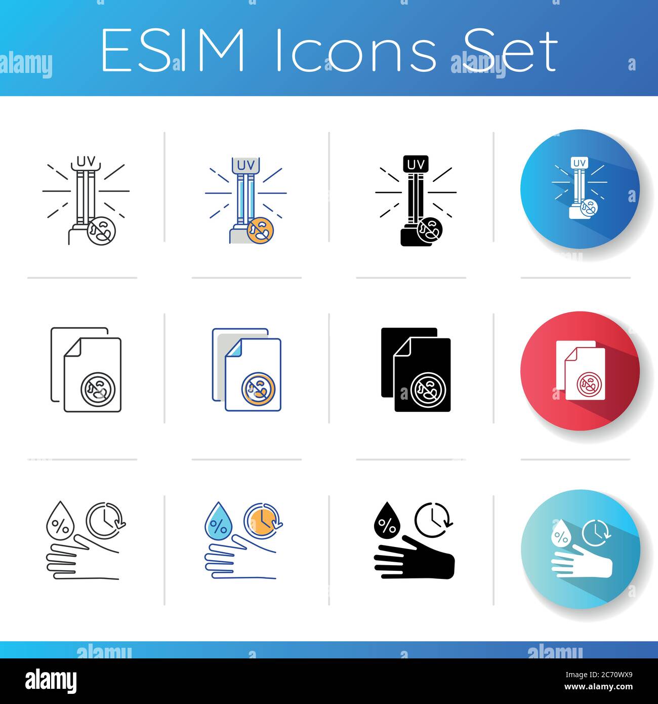 Cleaning products icons set. Linear, black and RGB color styles ...