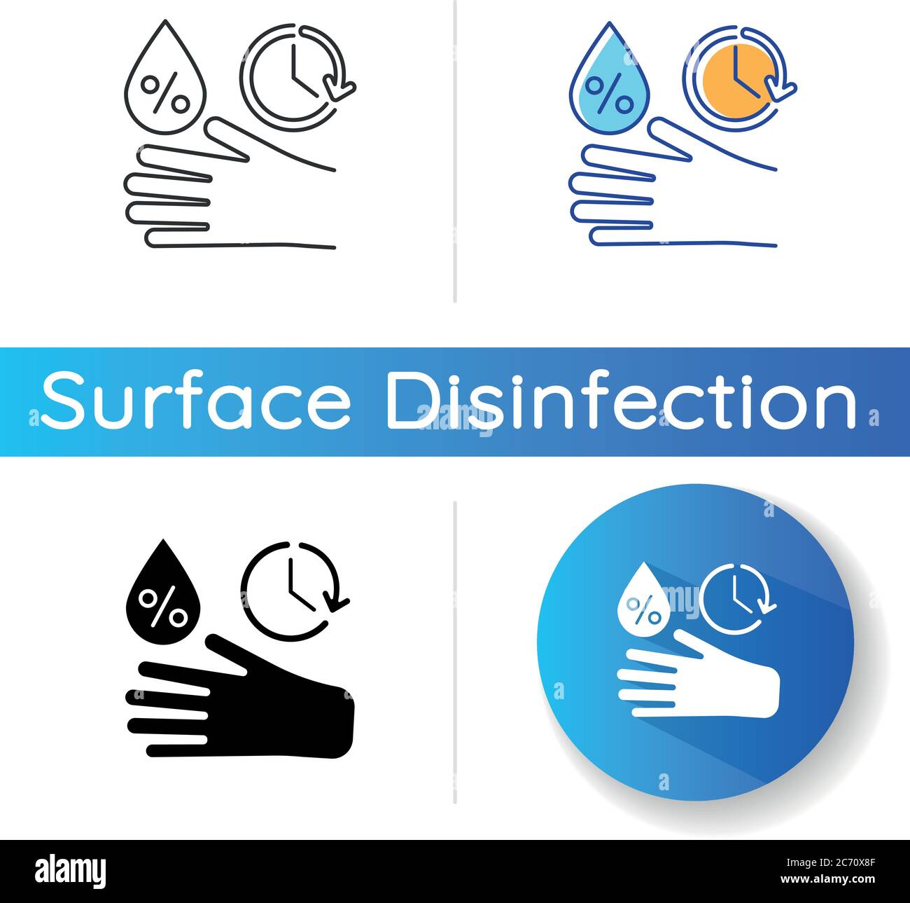 Disinfectant contact time icon. Linear black and RGB color styles