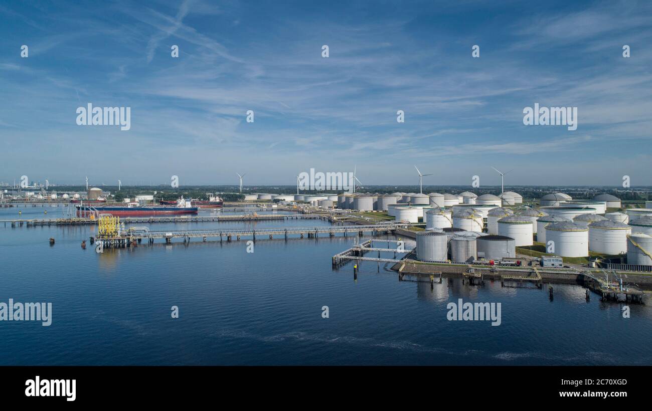 Industrial area in the Port of Rotterdam in The Netherlands. Stock Photo