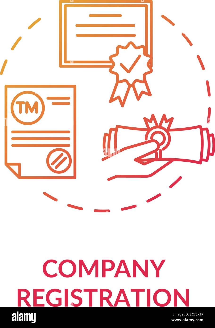 Company registration concept icon. Incorporation procedure. Company formation certificate. Paper process idea thin line illustration. Vector isolated Stock Vector