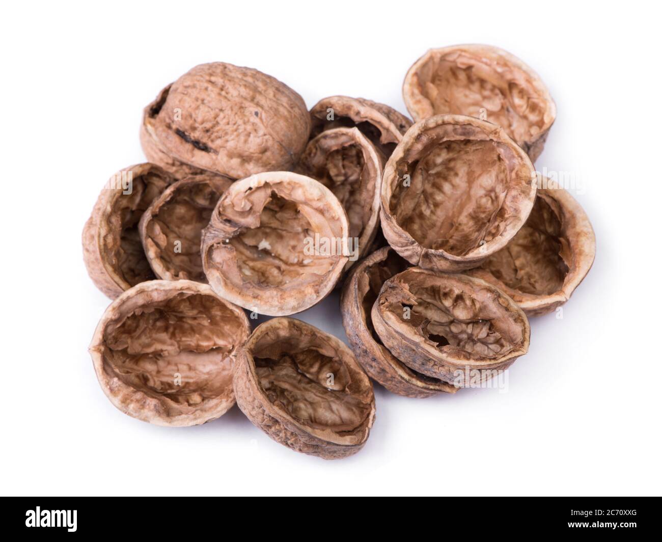 Heap of empty walnuts shell isolated on white background Stock Photo ...