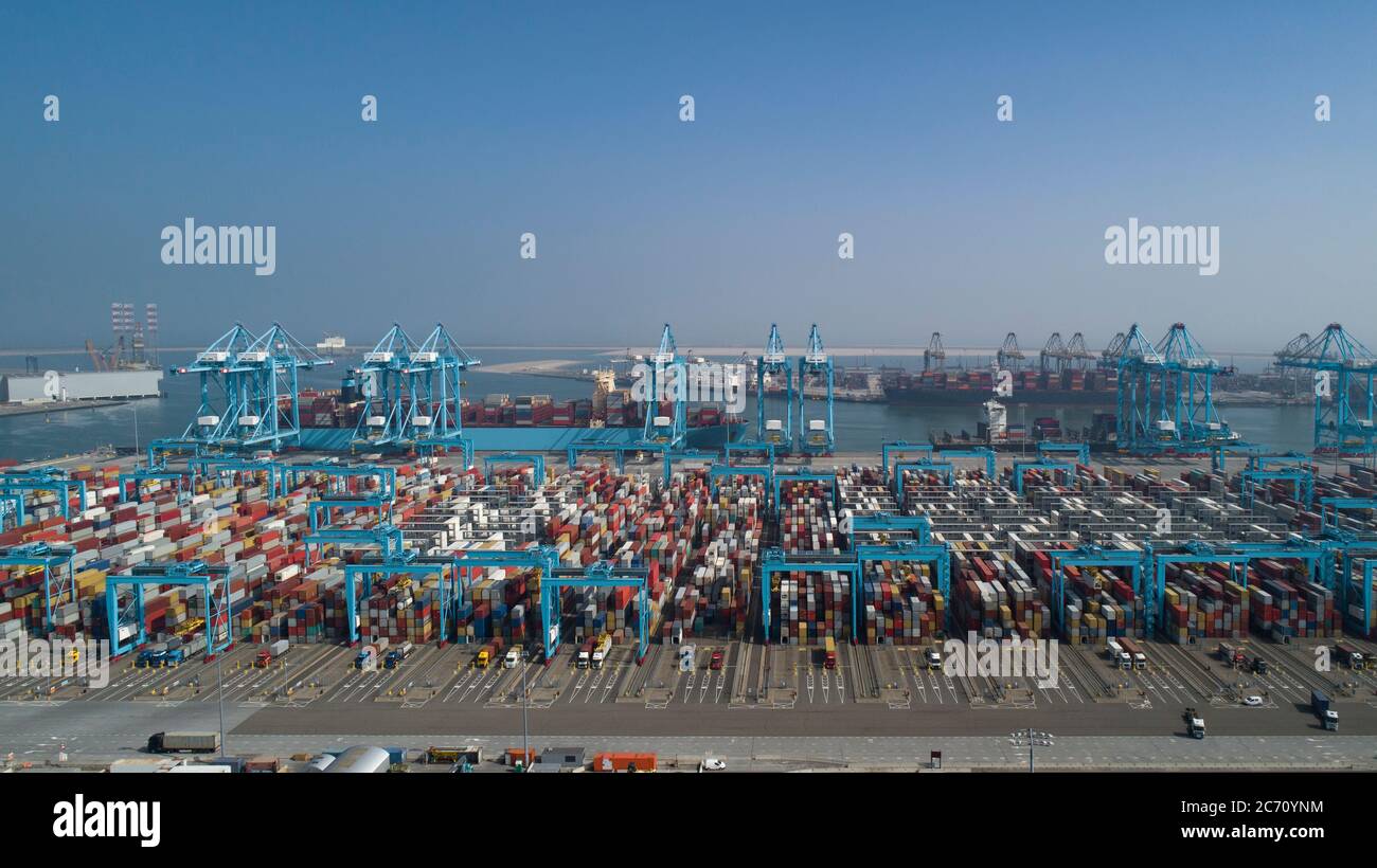 Aerial view of container terminal in the harbor MAASVLAKTE, Netherlands Stock Photo