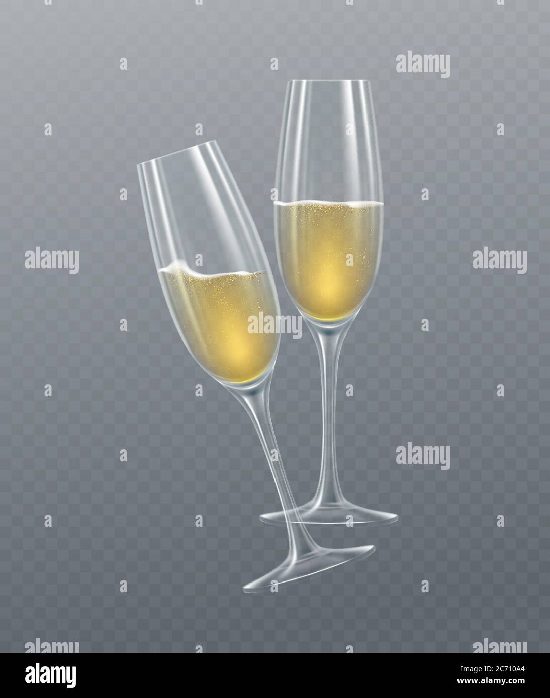 Realistic glasses of champagne isolated on a transparent background. Vector illustration Stock Vector