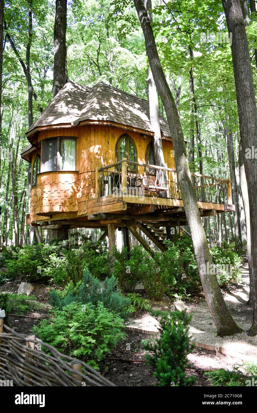 wooden-house-in-the-tree-edenland-park-in-bucharest-romania-stock