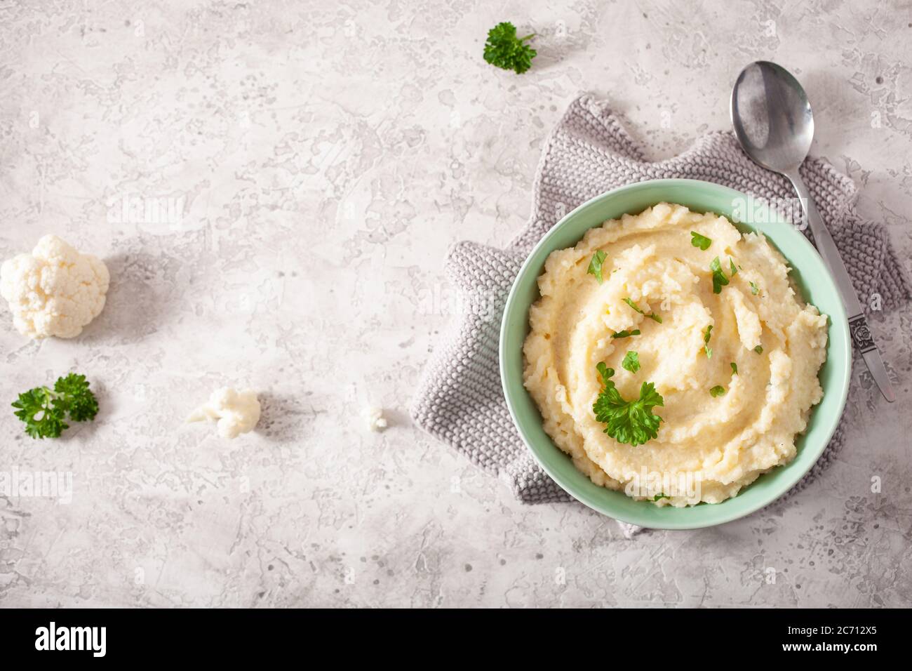 mashed cauliflower with butter. ketogenic paleo diet side dish Stock Photo