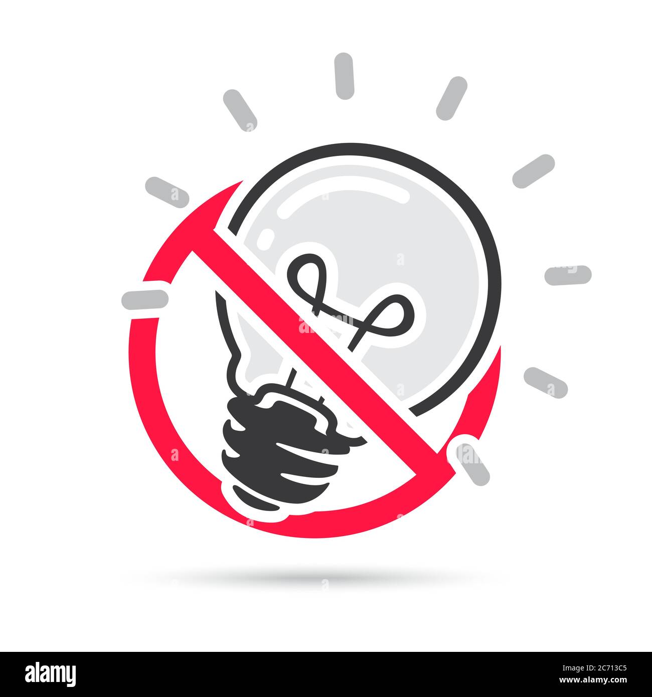 Ideas forbidden vector icon. No idea concept. No light. Isolated on white background. Do not turn on light. Stock Vector