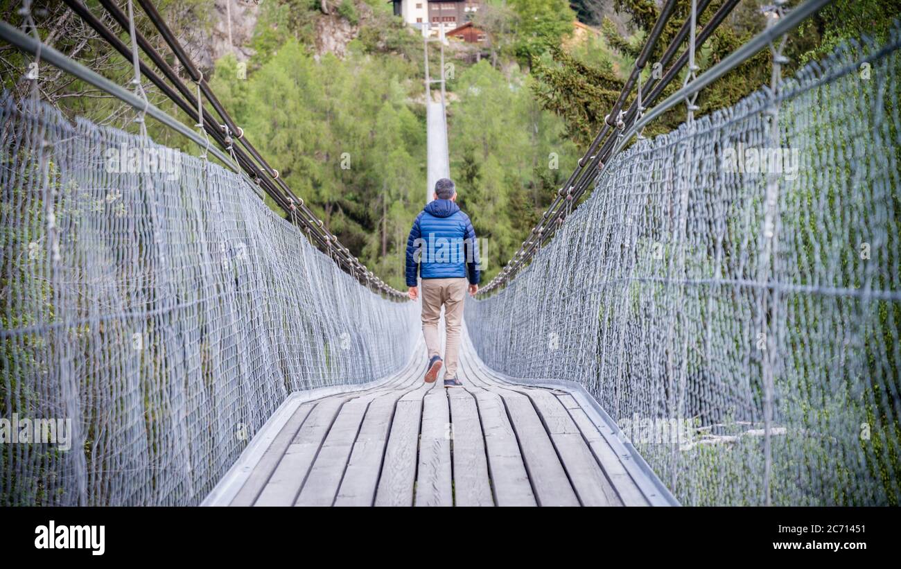 Switzerland, May 2017: Goms Hanging Bridge in Switzerland Stock Photo