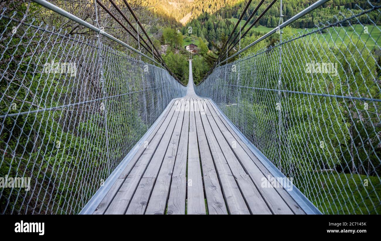 Switzerland, May 2017: Goms Hanging Bridge in Switzerland Stock Photo