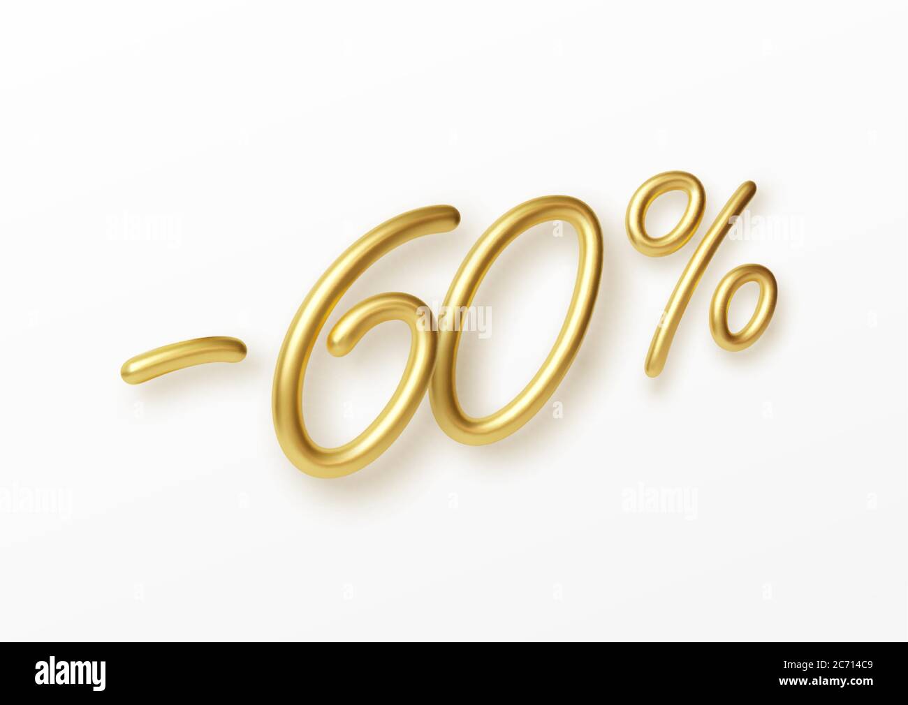 Realistic golden text 60 percent discount number. Vector illustration Stock Vector