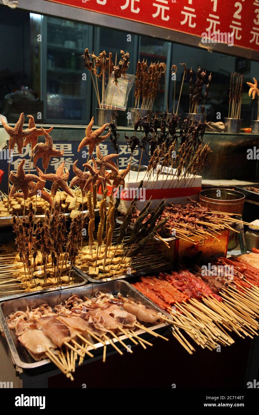China, Beijing, Dong Hua Men, Night Street food Market Stock Photo
