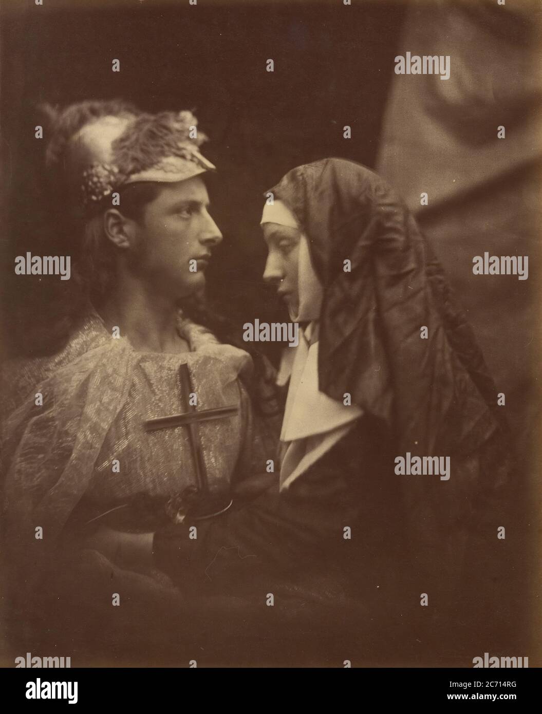 Sir Galahad and the Pale Nun, 1874. A photographic illustration to Alfred Tennyson's &quot;Idylls of the King&quot;; a series of narrative poems based on the legends of King Arthur. Stock Photo