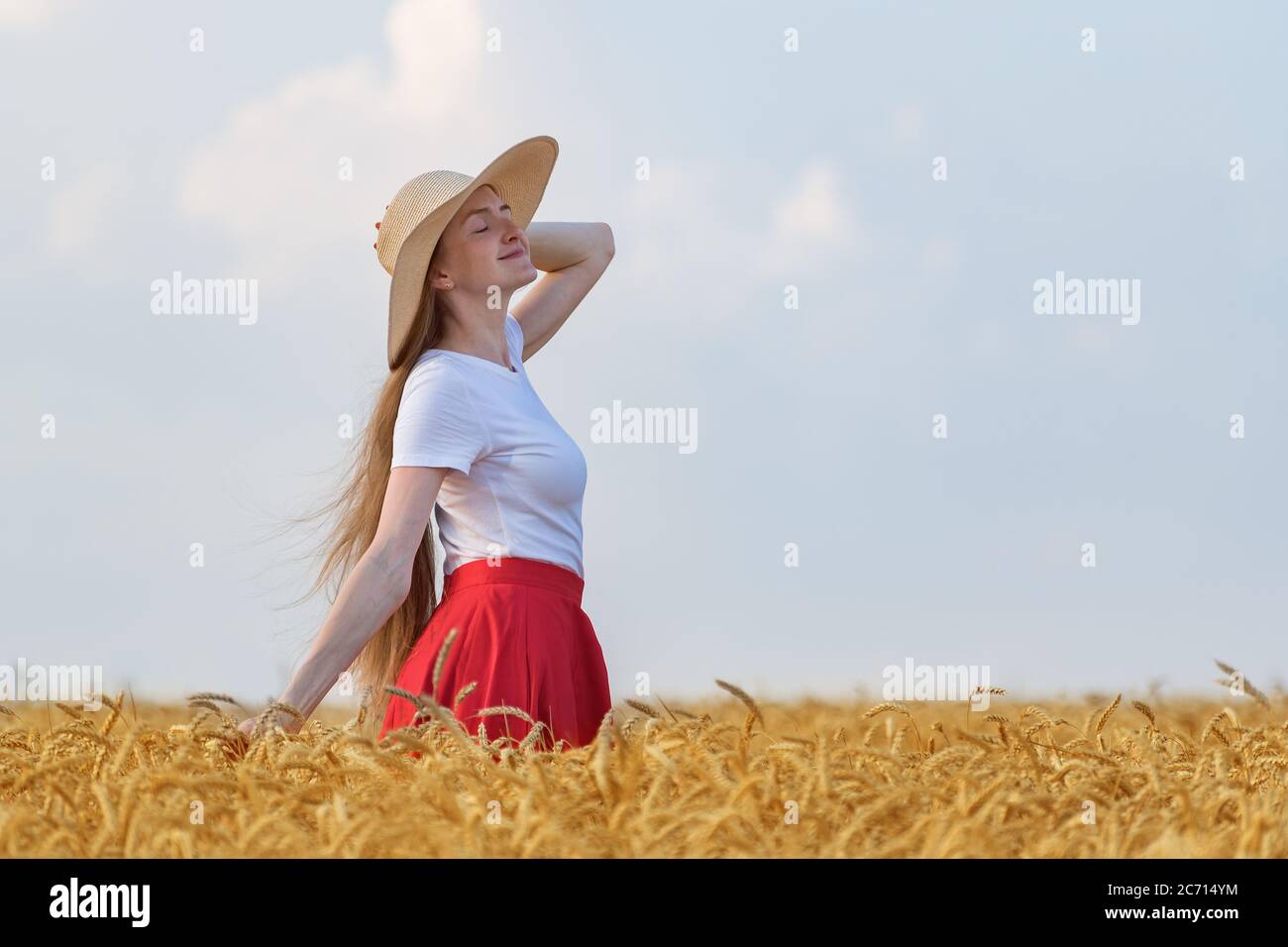 Woman long hair hat walks hi-res stock photography and images - Alamy