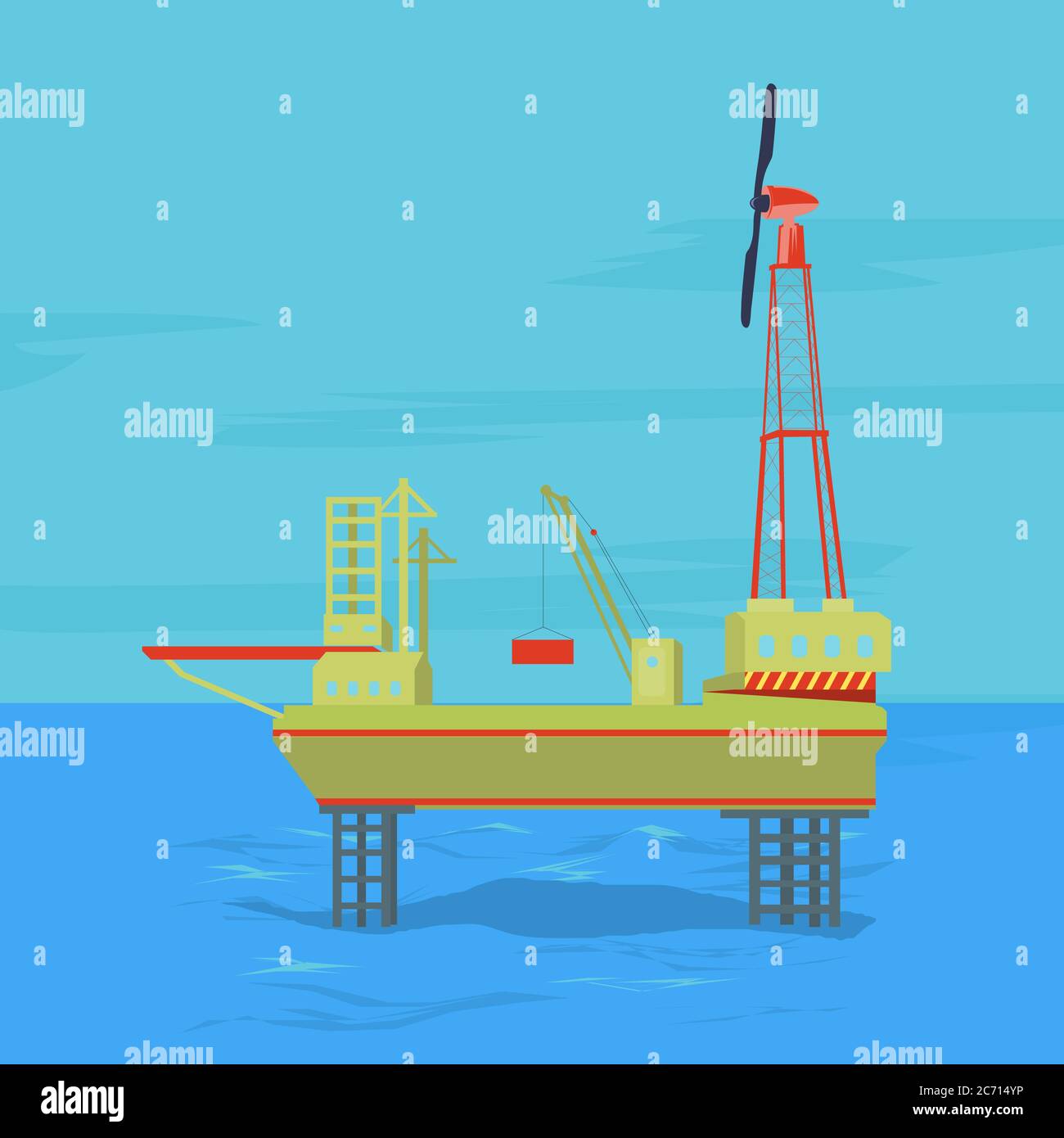 Vector concept of oil and gas offshore industry with stationary platform Stock Vector