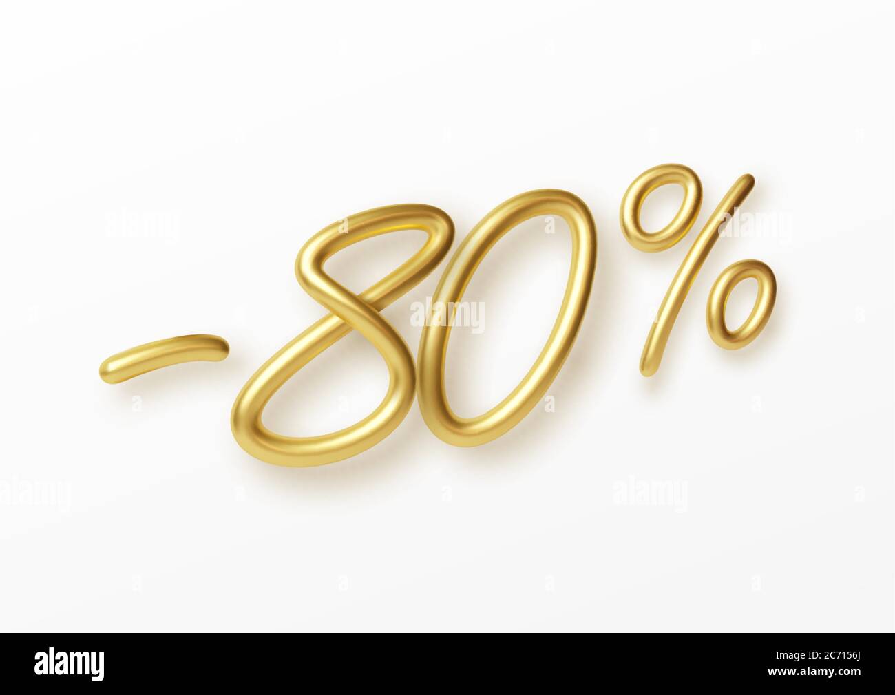 Realistic golden text 80 percent discount number. Vector illustration Stock Vector