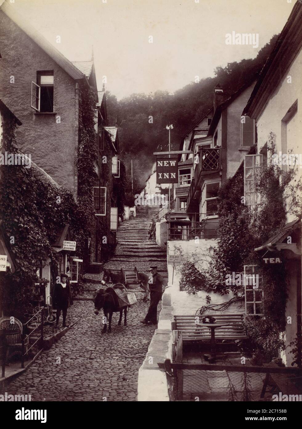 Clovelly, The New Inn and Street, 1870s. Stock Photo