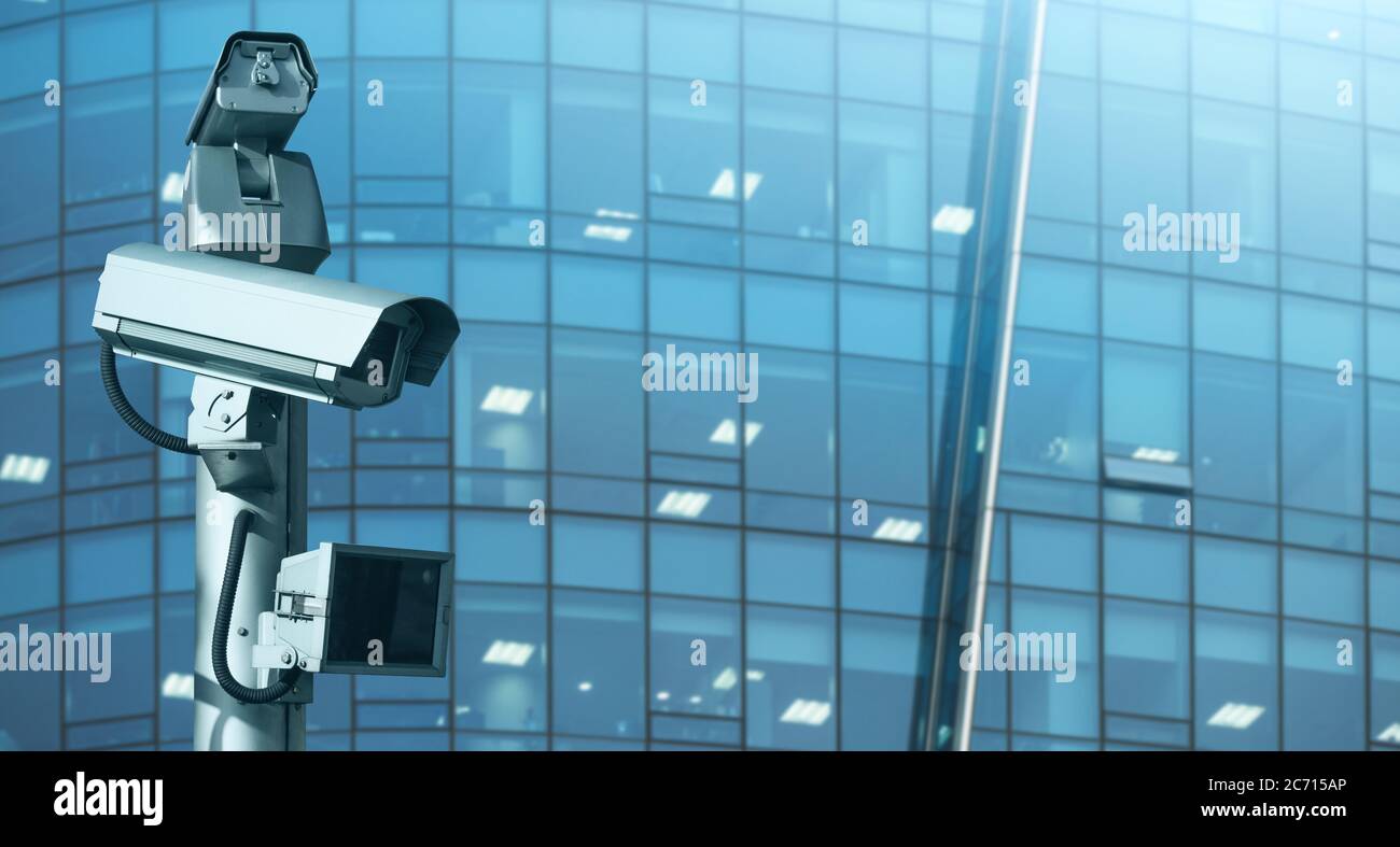 Surveillance camera. City security system Stock Photo