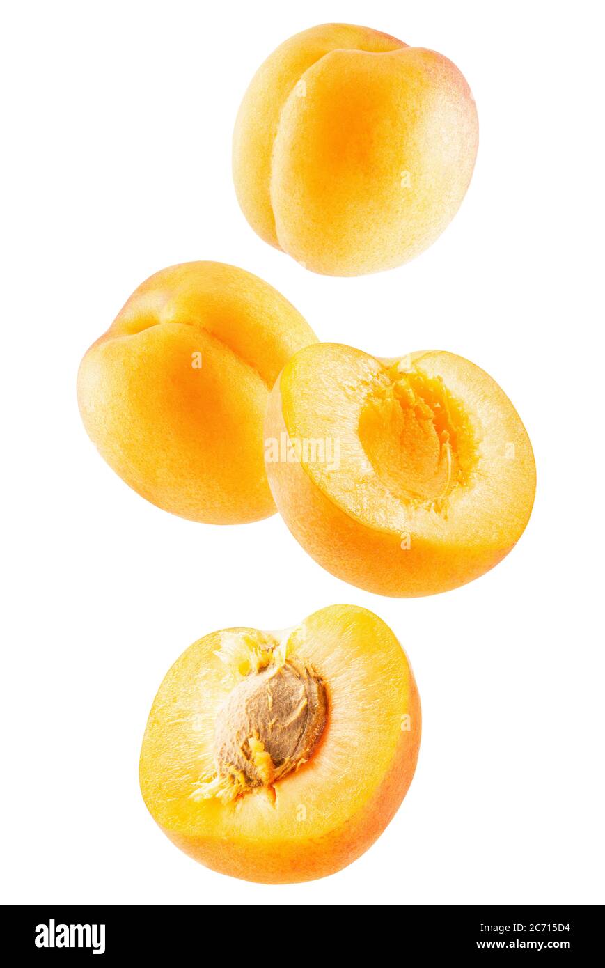 falling apricots isolated on a white background. Stock Photo