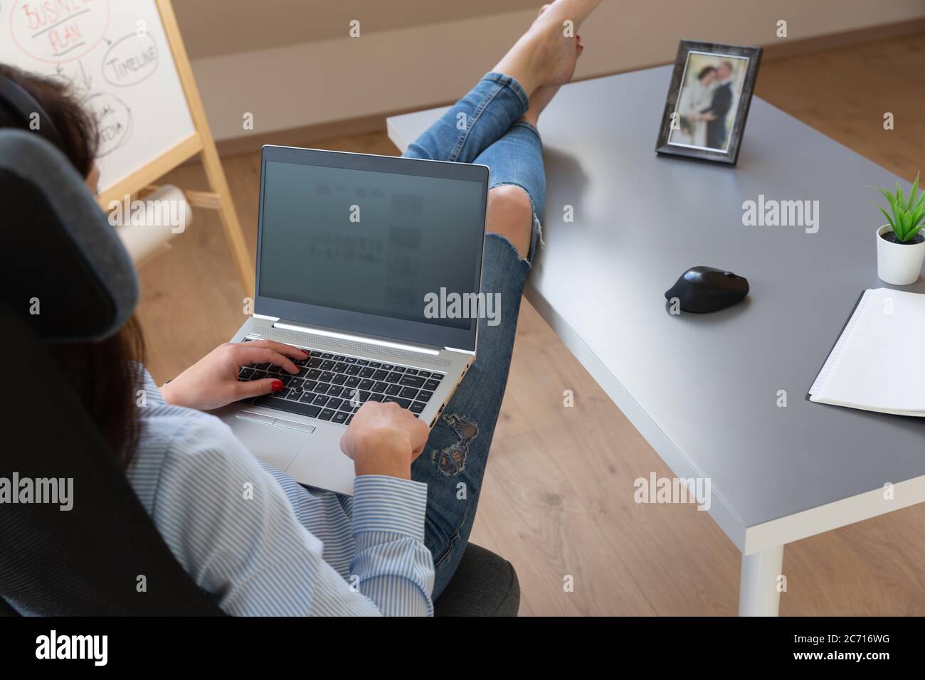 Women working from home on a conforence call. New normal concept Stock Photo