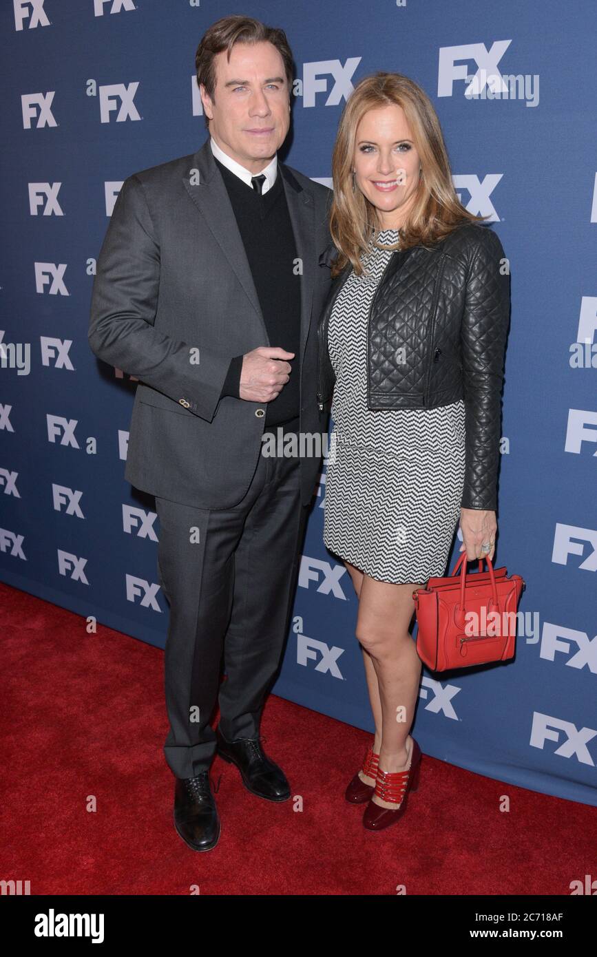 Actors John Travolta and wife Kelly Preston attend FX Networks Upfront Screening Of 'The People v. O.J. Simpson: American Crime Story' at AMC Empire 2 Stock Photo