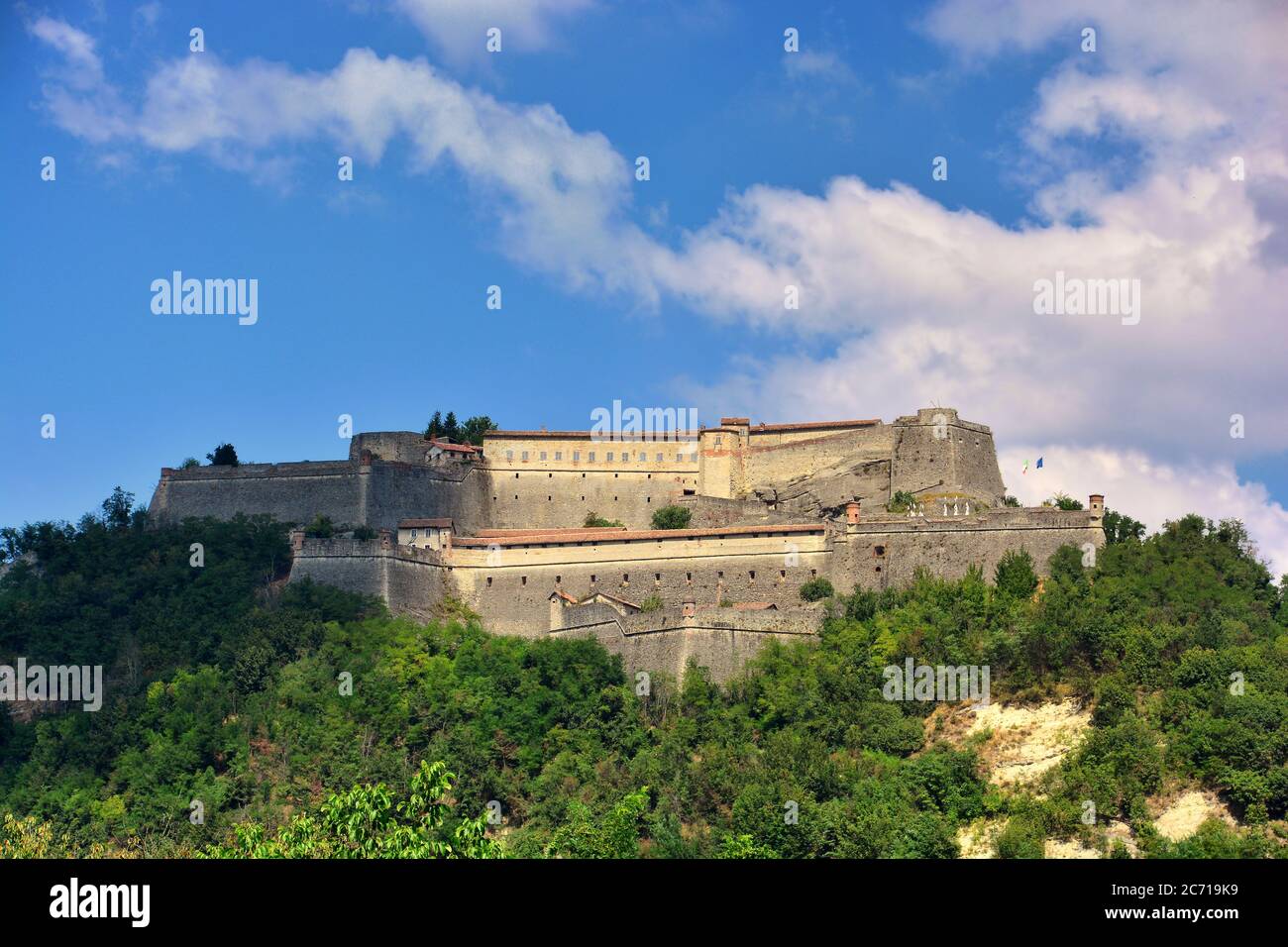 The fort of Gavi is a historic fortress built by the Genoese and stands on a rocky outcrop overlooking the ancient village of Gavi,Alessandria. Stock Photo