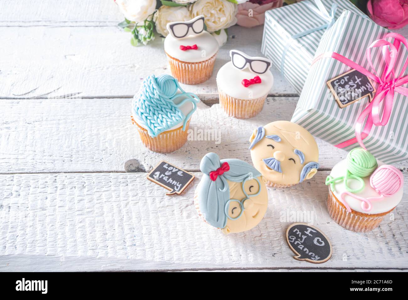 Download Grandparents Day Holiday Concept Grandmother And Grandfather Day Greeting Background Sweet Homemade Cupcakes For Grandma And Grandpa With I Love Yo Stock Photo Alamy