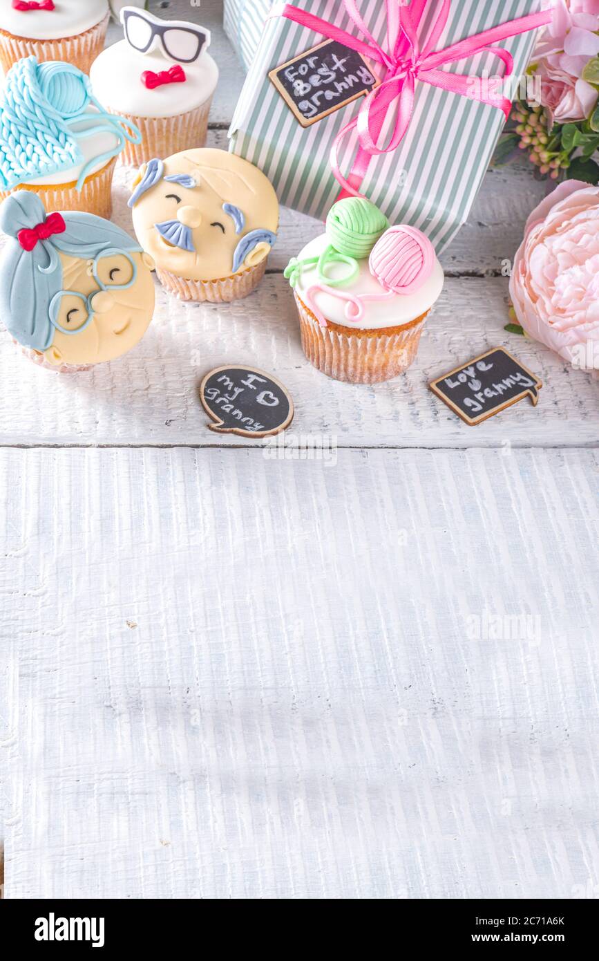 Download Grandparents Day Holiday Concept Grandmother And Grandfather Day Greeting Background Sweet Homemade Cupcakes For Grandma And Grandpa With I Love Yo Stock Photo Alamy