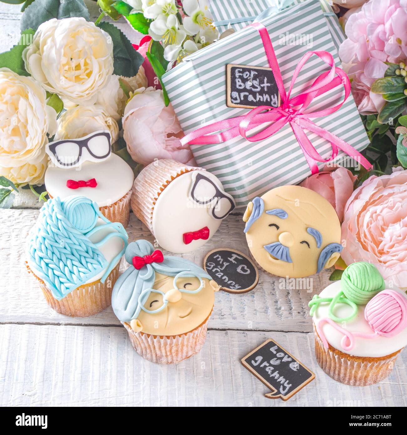 Download Grandparents Day Holiday Concept Grandmother And Grandfather Day Greeting Background Sweet Homemade Cupcakes For Grandma And Grandpa With I Love Yo Stock Photo Alamy