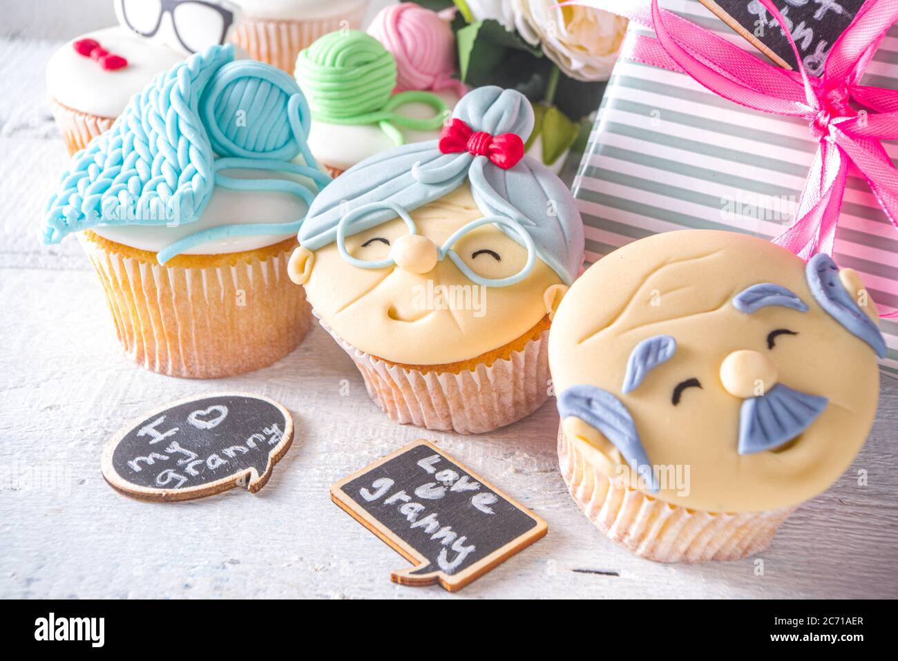 Download Grandparents Day Holiday Concept Grandmother And Grandfather Day Greeting Background Sweet Homemade Cupcakes For Grandma And Grandpa With I Love Yo Stock Photo Alamy