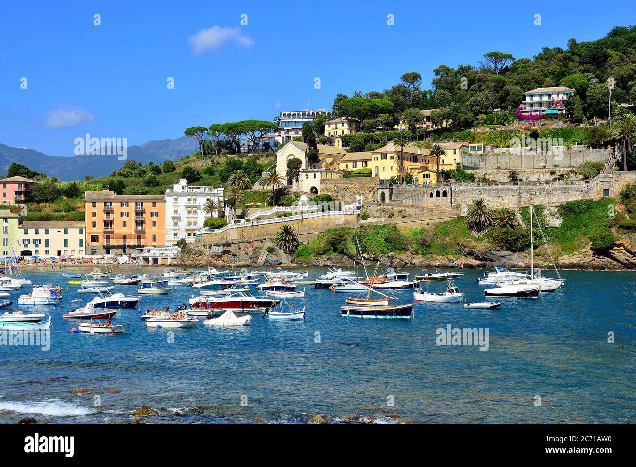 Sestri Levante, Genoa, Liguria, Italy-Baia del Silenzio. The enchanting Baia del Silenzio, one of the two bays of Sestri Levante. Stock Photo