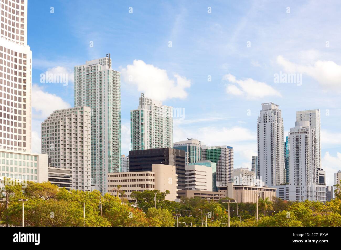 Skyline of apartment buildings at city downtown, Miami, Florida, United States Stock Photo