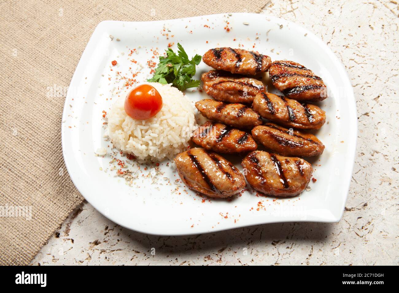 fried meatballs and rice pilaf Stock Photo Alamy