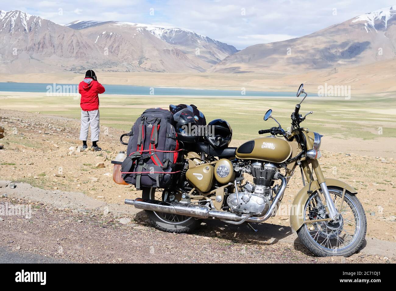 TSO MORIRI, INDIA - JULY 05 Motor bike, adventurous ride, Ladakh, Leh District on Juli 05, 2017 Stock Photo