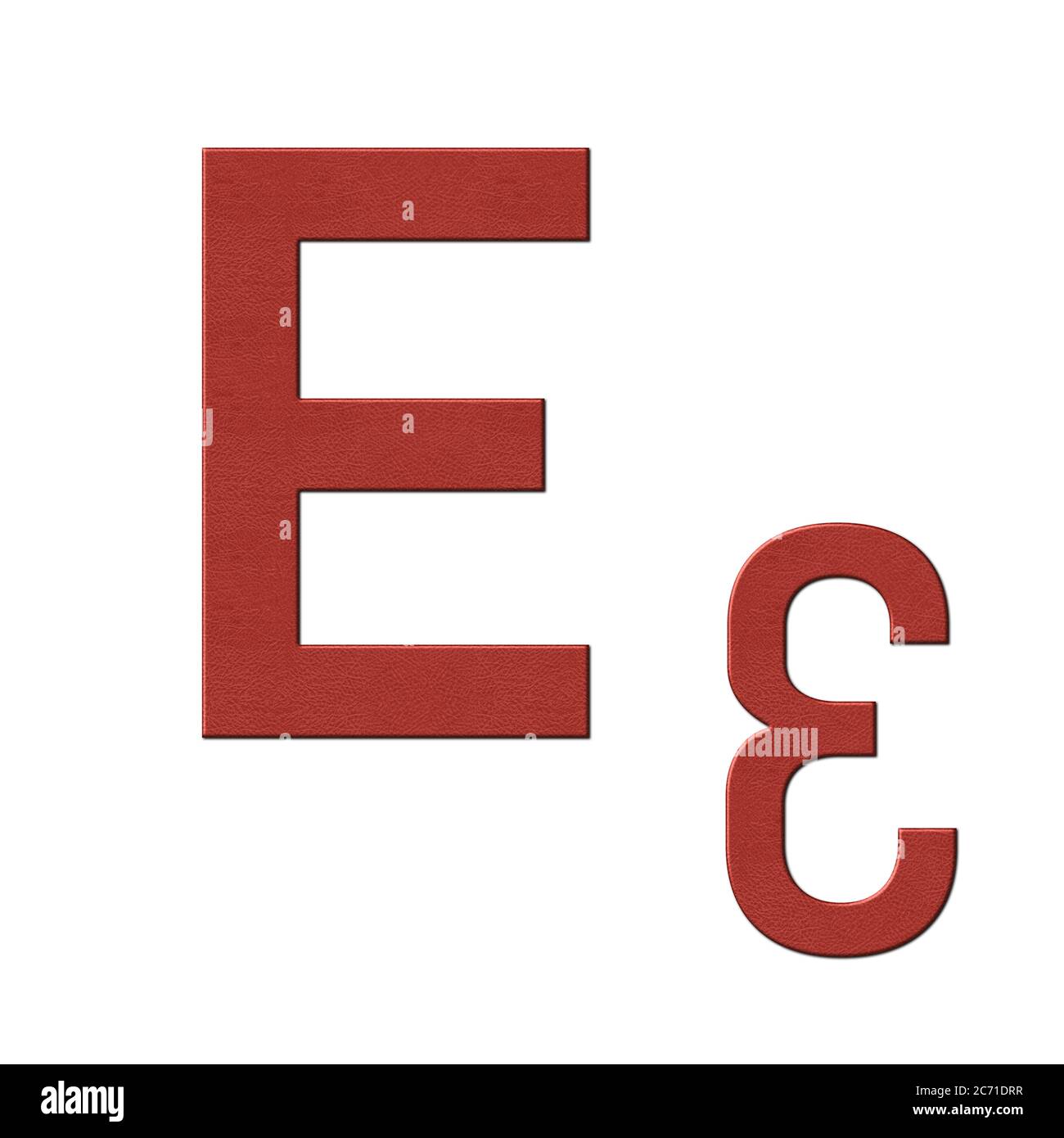 Greek alphabet red leather texture education, E, Epsilon Stock Photo - Alamy