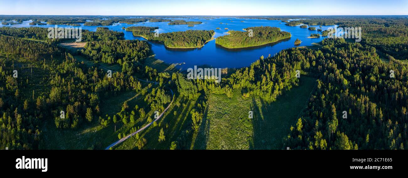 Panoramic aerial view of the forest of Karelia Stock Photo