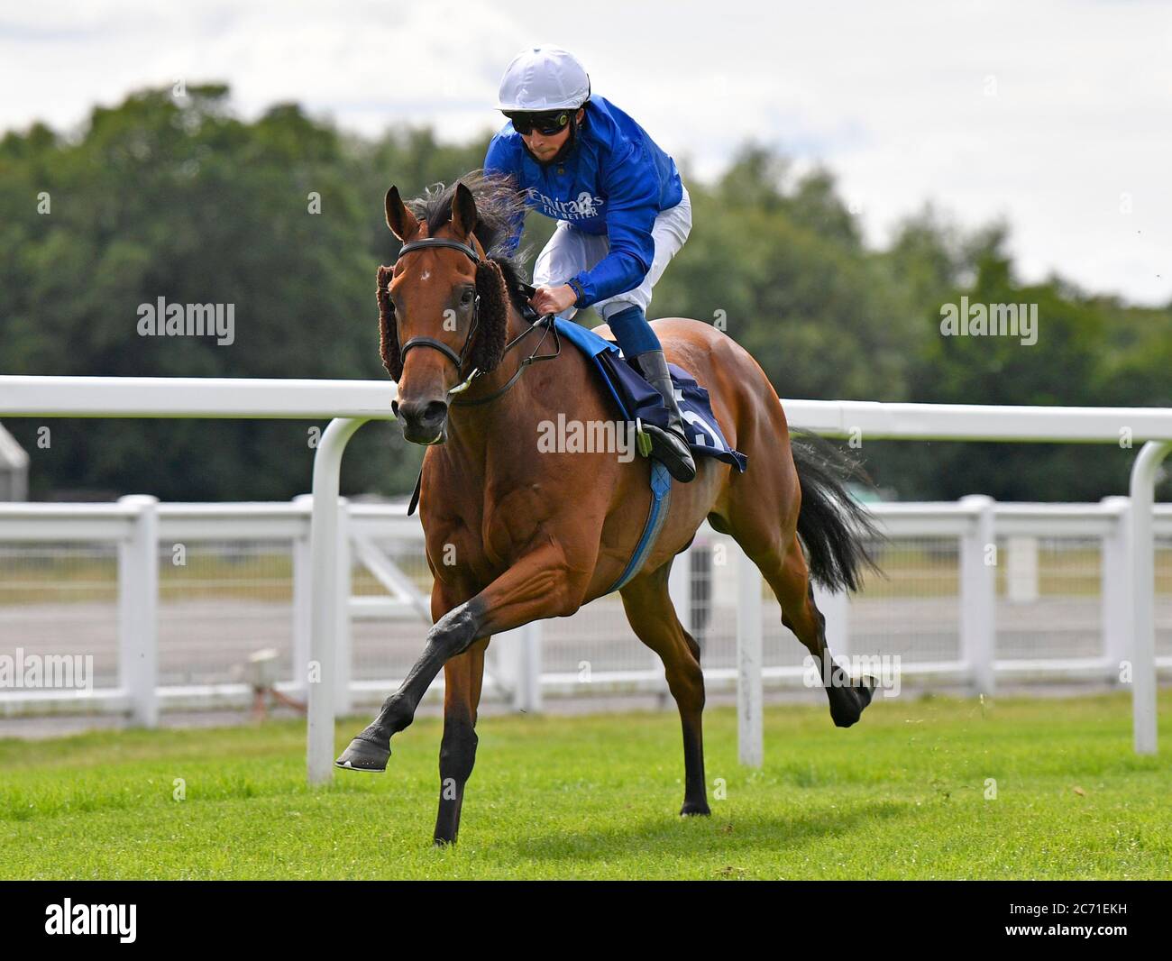 First Winter ridden by William Buick wins the Sky Sports Racing HD Virgin 535 Novice Stakes (Div I) at Windsor Racecourse. Stock Photo