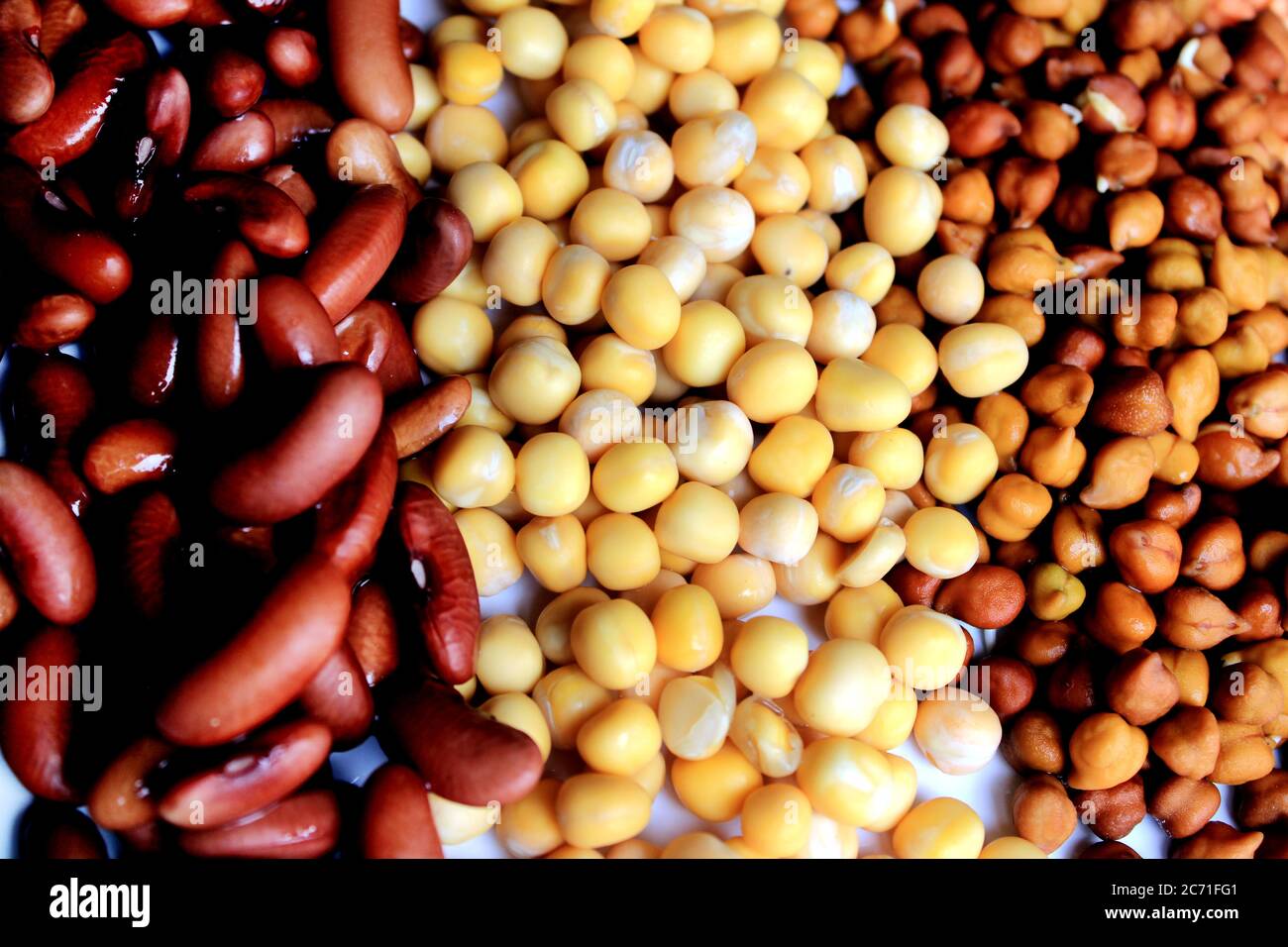 Collection of legumes (chickpeas, Dry peas, Red Kidney) isolated on
