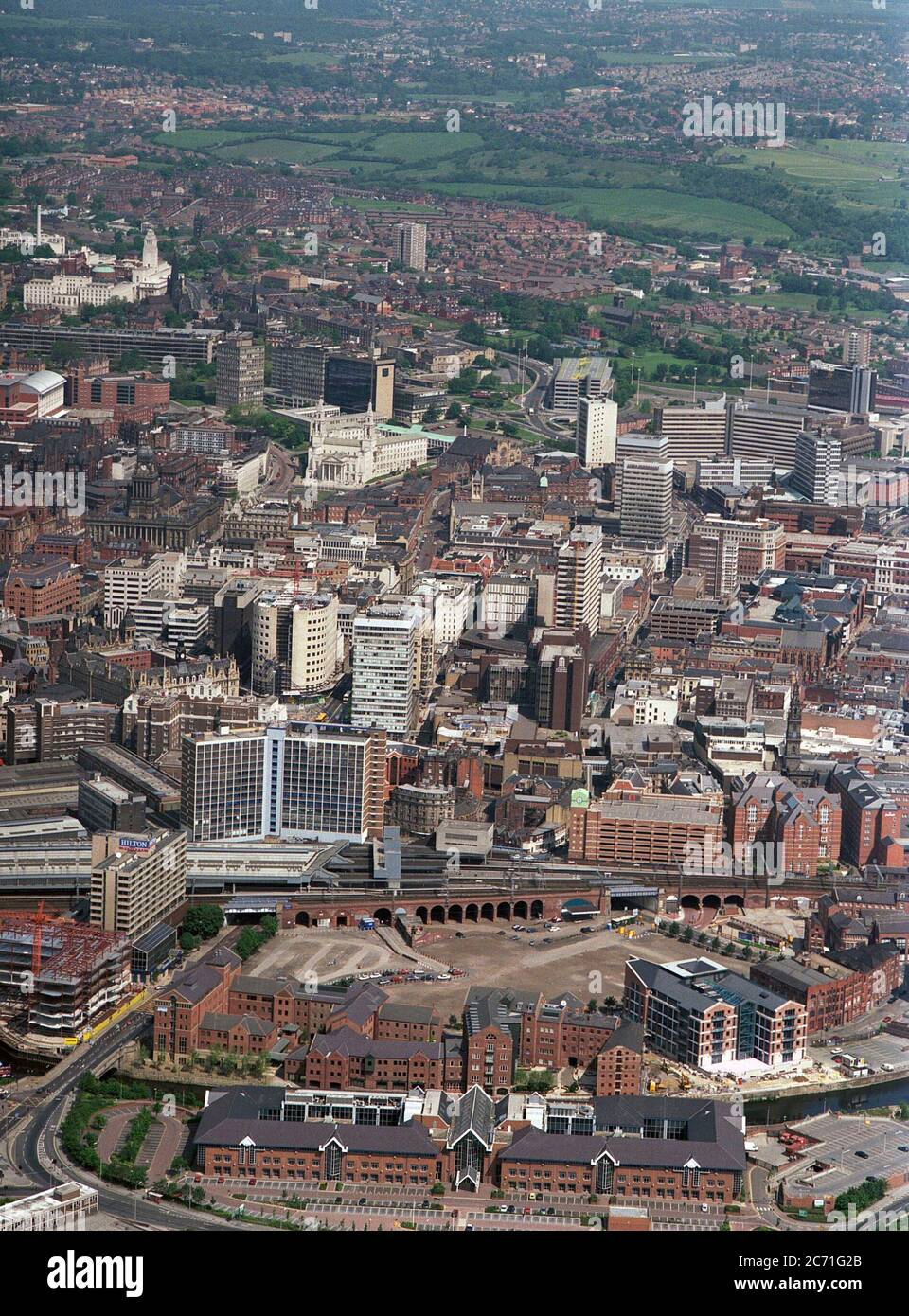 Classic aerial view of Leeds City centre from the south, taken in 1997 ...