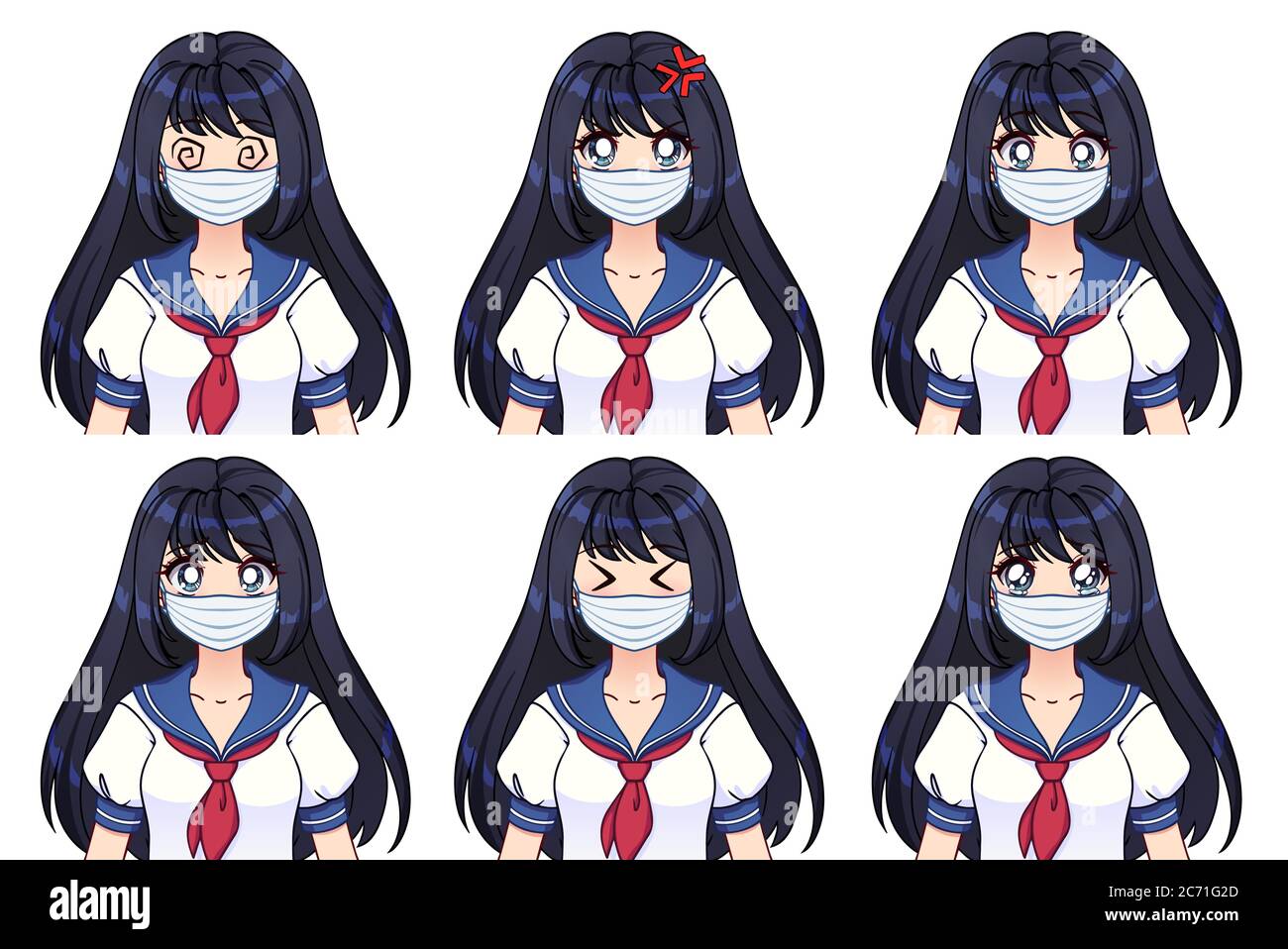 Set Of Anime Expressions Cute Girl With Long Black Hair Wearing Blue Japanese School Uniform And Medical Mask Hand Drawn Vector Illustration Isolate Stock Vector Image Art Alamy Set Of Anime Expressions Cute Girl With Long Black Hair Wearing Blue Japanese School Uniform And Medical Mask Hand Drawn Vector Illustration Isolate Stock Vector Image Art Alamy