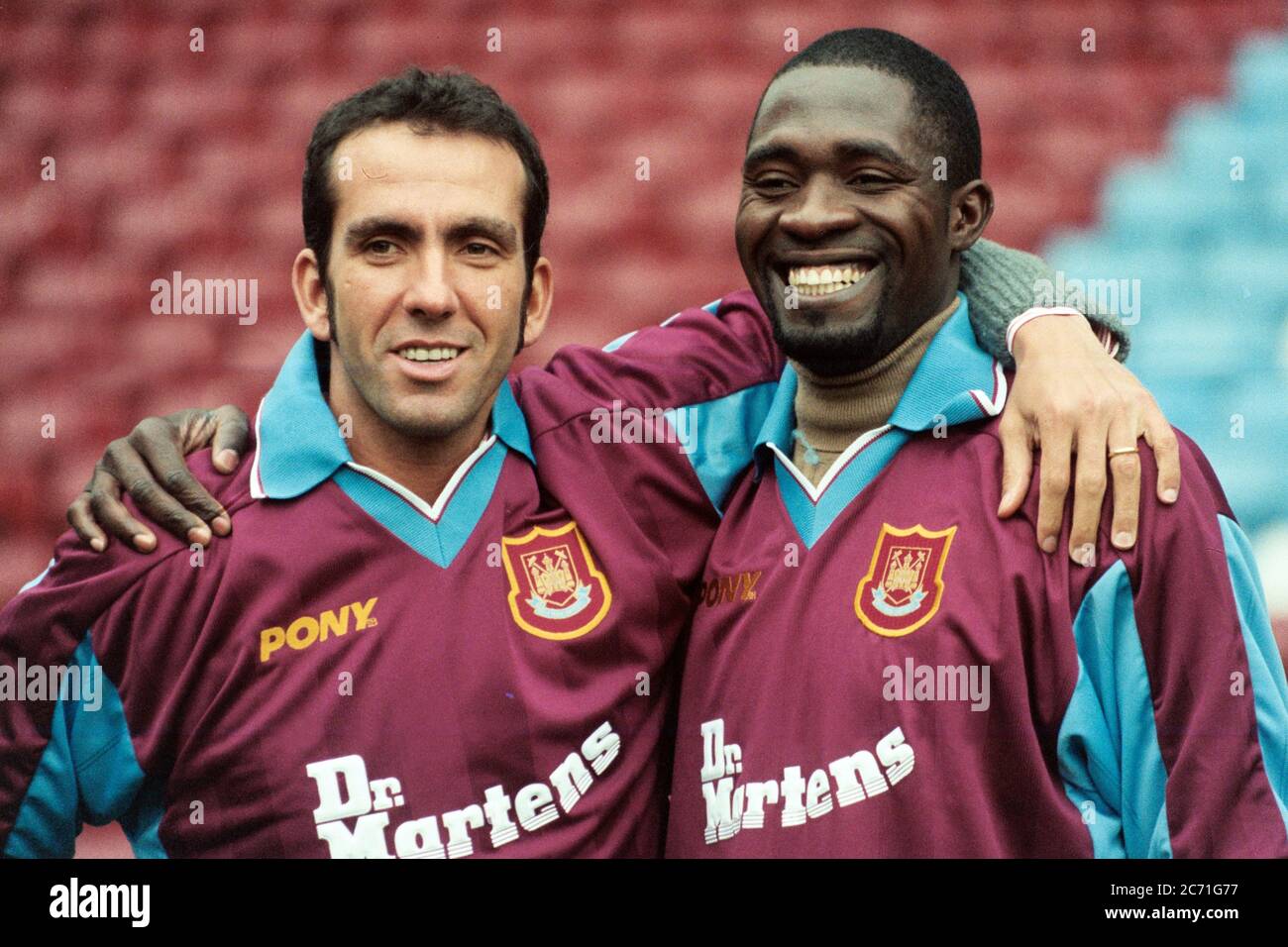 Paolo Di Canio and Marc Vivien Foe of West Ham United Stock Photo
