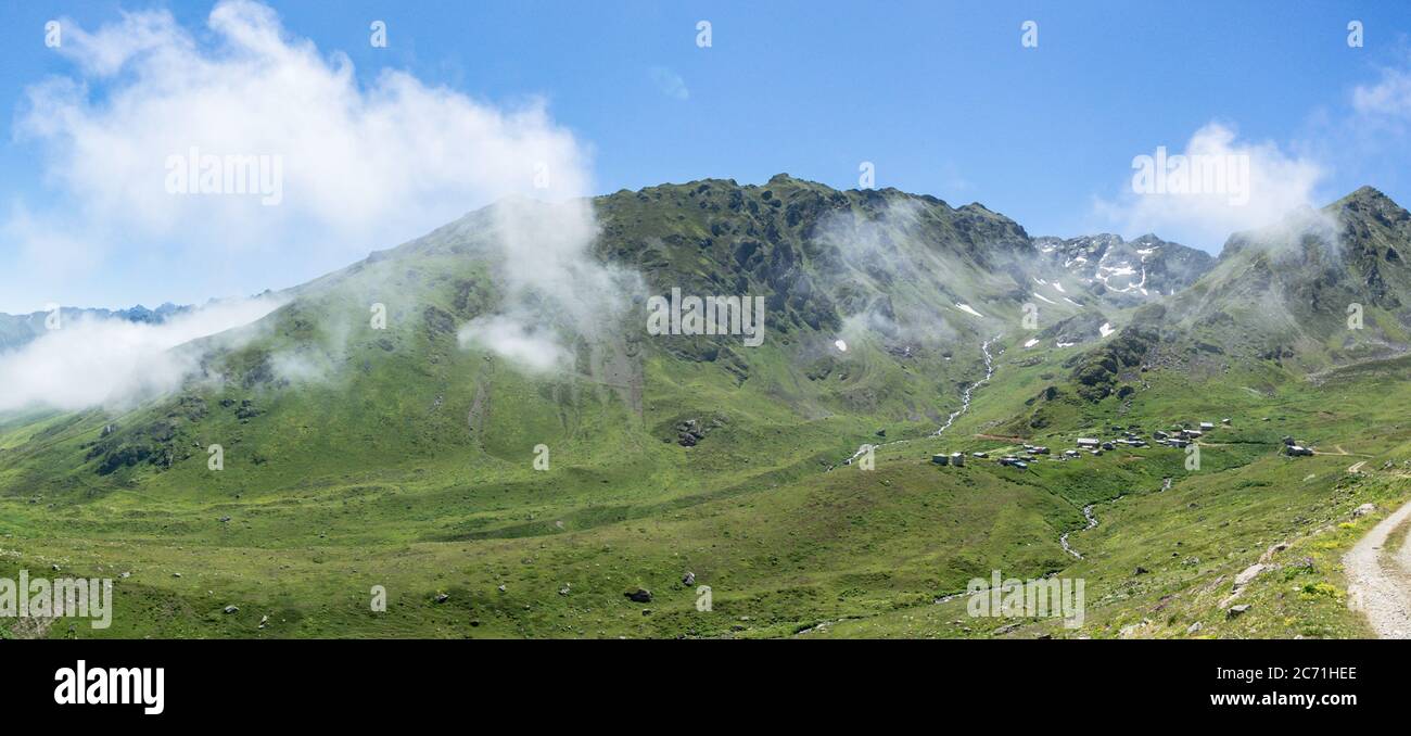 Turkey Rize Mountains Rize, Turkey - July 2017: Panoramic view of Ambarli plateau in Kackar ...
