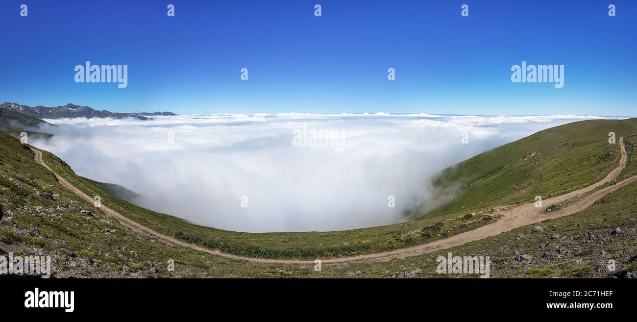 Karadeniz Rize Turkey Rize, Turkey - July 2017: Sea of clouds over mountains in Blacksea ...