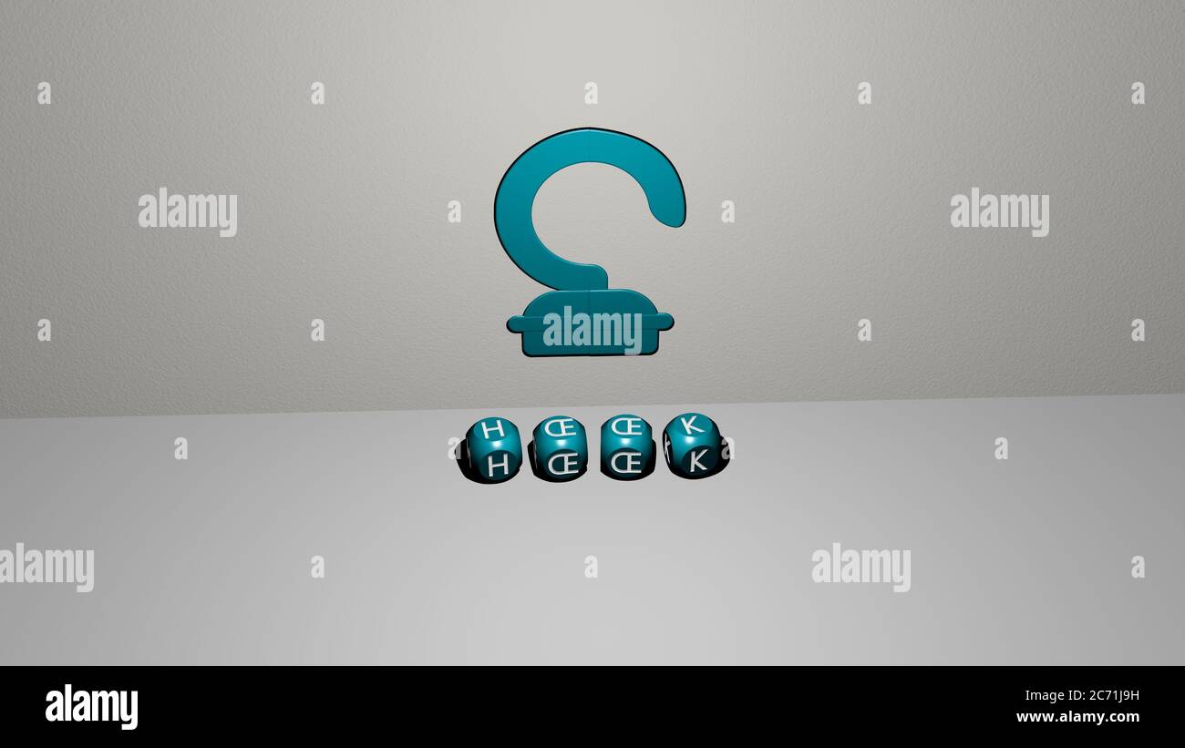 3D illustration of hook graphics and text made by metallic dice letters ...